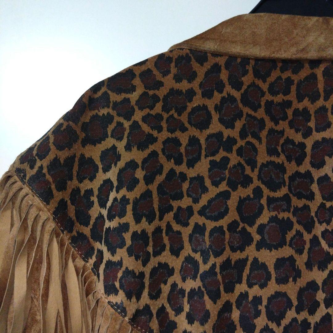 Vintage レザー　フリンジ　レオパード　ジャケット　ショート丈　itimi