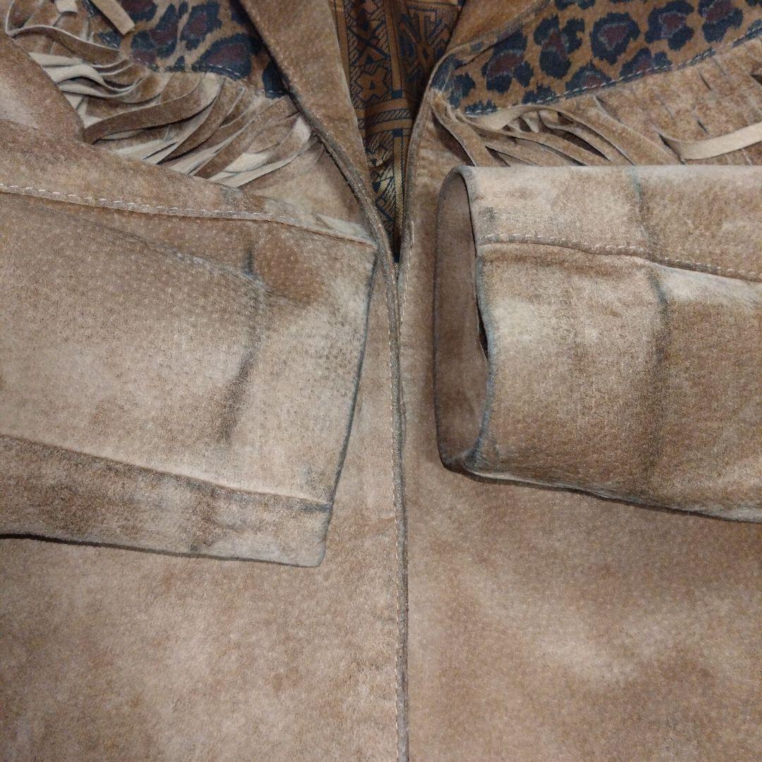 Vintage レザー　フリンジ　レオパード　ジャケット　ショート丈　itimi