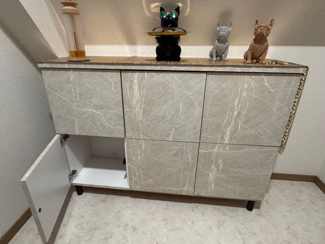 グレー 大理石風 6扉チェスト