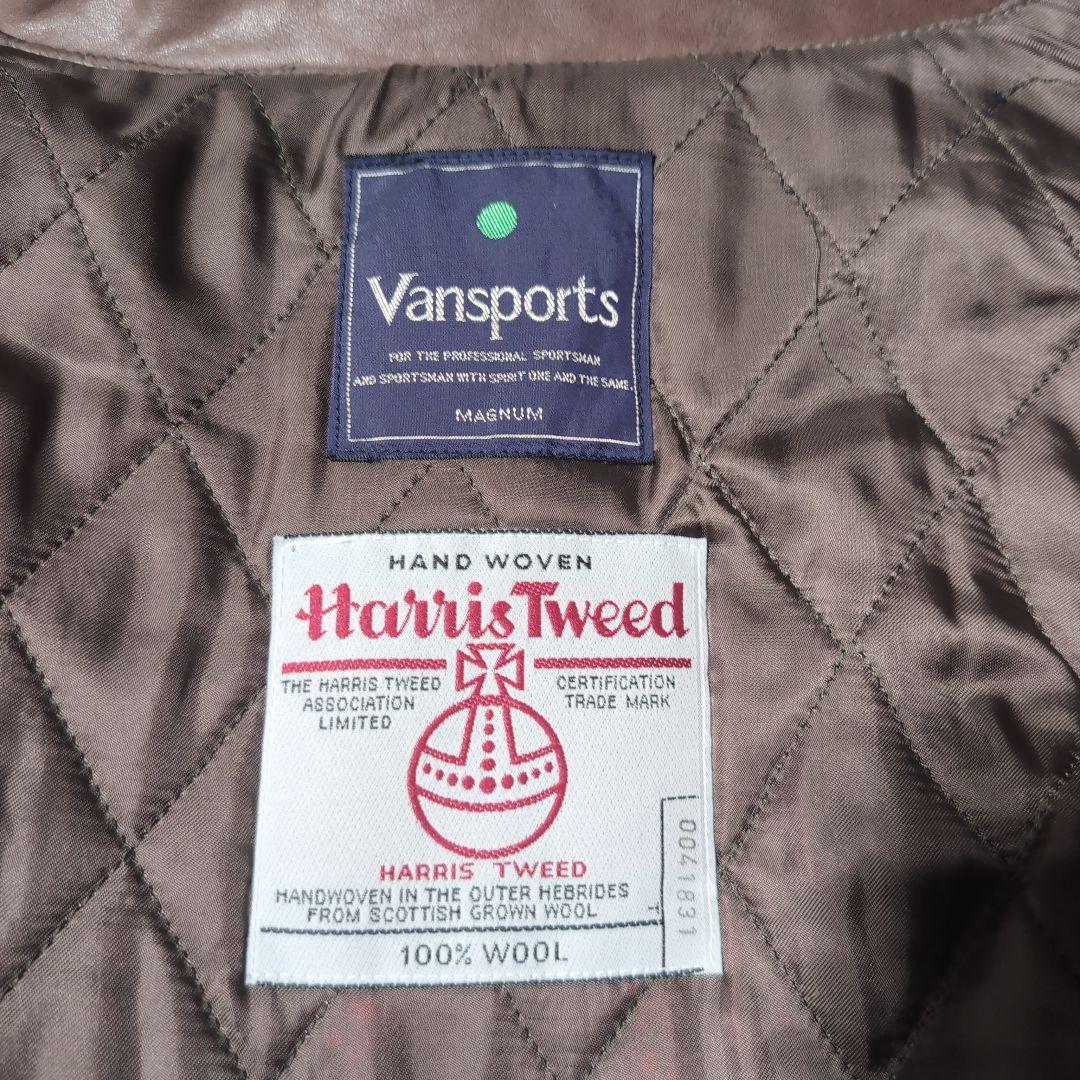 Vanspors Harris Tweed チェック 襟革 中綿 ジャケット