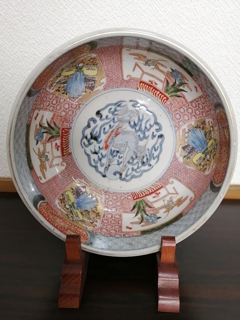 ㉗古伊万里　色絵鉢　二重高台　麒麟　鉢