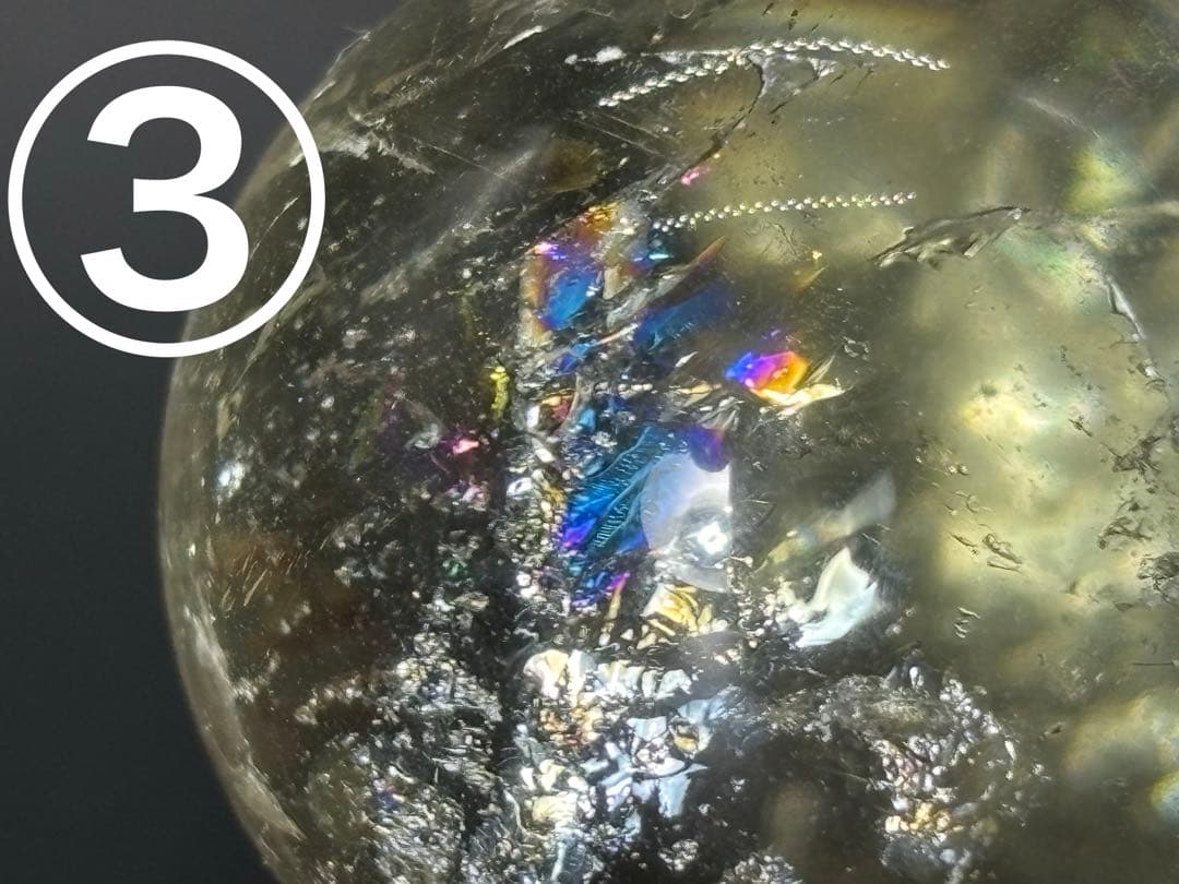 天然石　金運　アイリスシトリンスフィア　台座付き　透明、大量虹入り