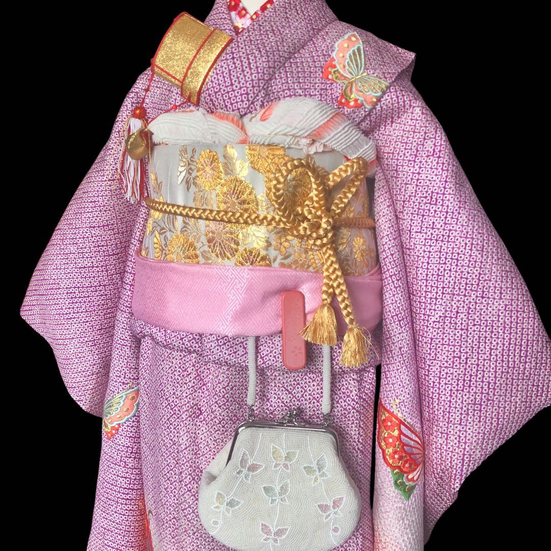 Amy　【総絞り】七五三　7歳　刺繍　着物　四つ身　全通　袋帯　セット