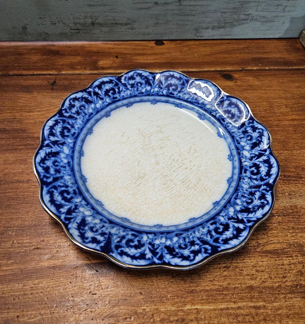 英国アンティーク   フローブルー プレート 青 平皿