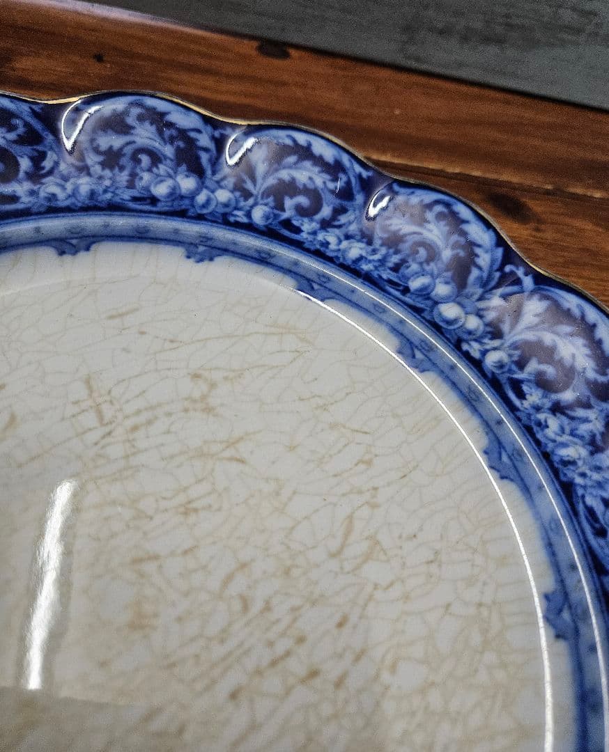 英国アンティーク   フローブルー プレート 青 平皿