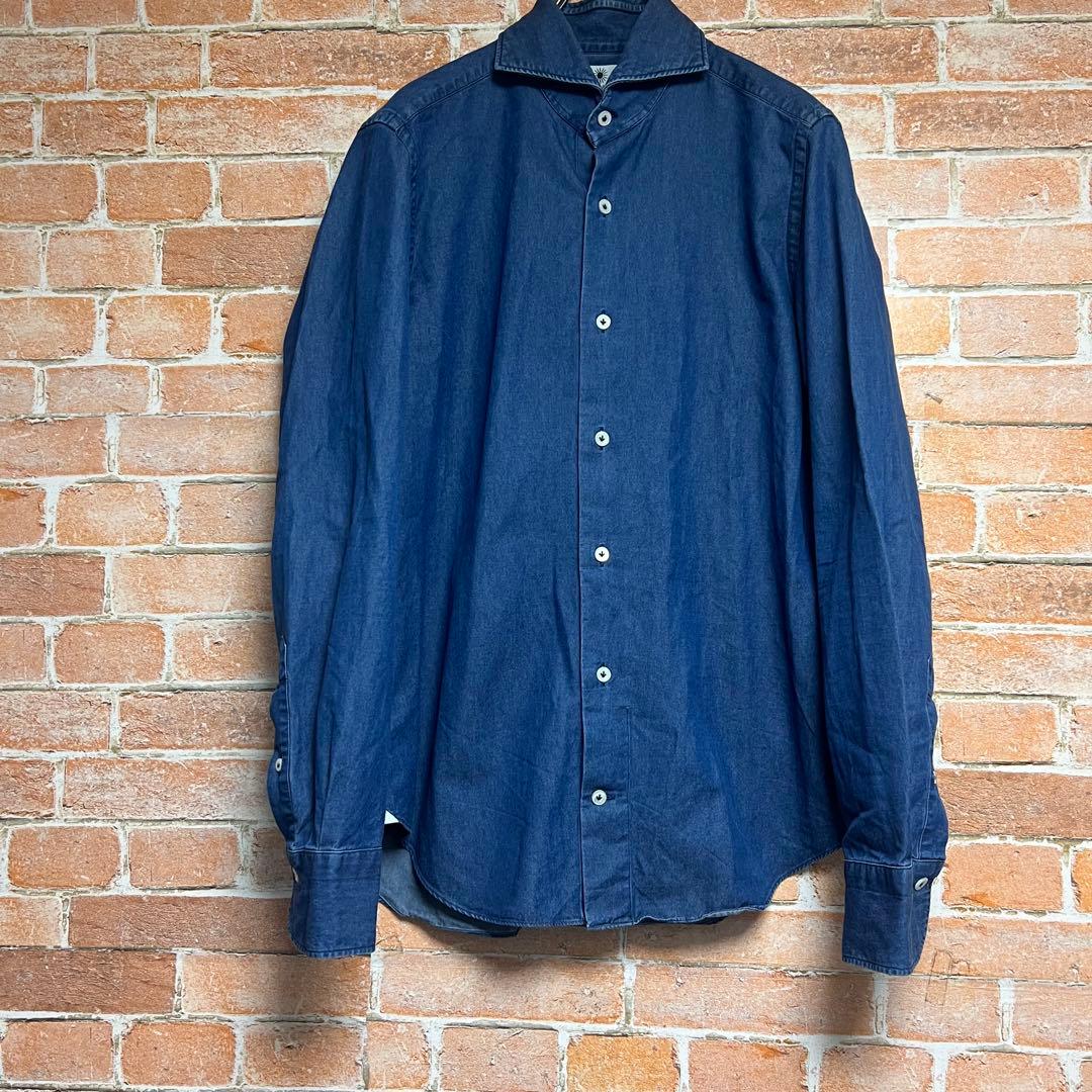 (未使用級)ジャンネット　インディゴシャンブレーシャツ　カッタウェイ　イタリア製