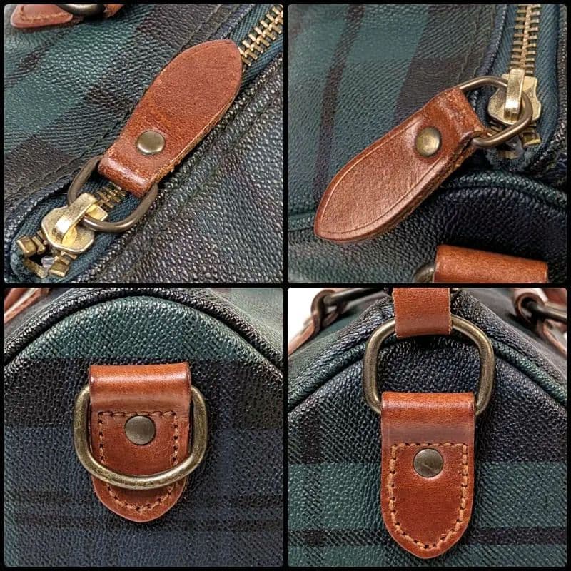 ポロラルフローレン ミニ ボストンバッグ チェック柄 PVC レザー