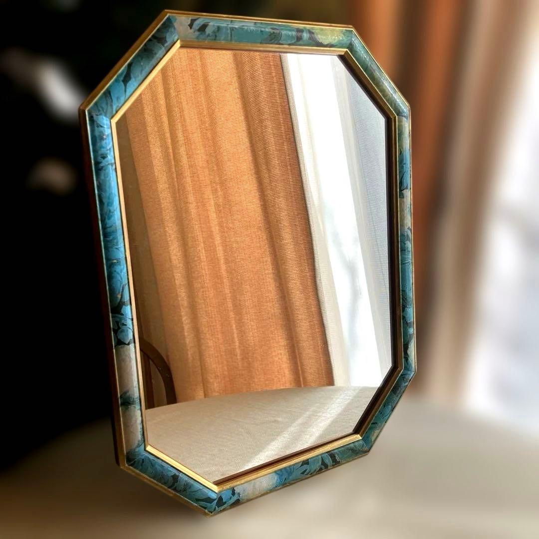 八角形 壁掛けミラー 装飾フレーム アンティーク調 ヴィンテージ