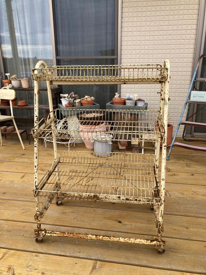 昭和レトロ　ワイヤーラック3段仕様　シャビー　ジャンクガーデン⑦