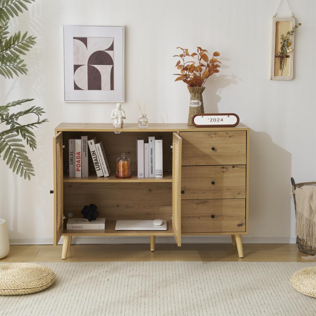 キャビネット　サイドポート　引き出し付き　収納チェスト２段　NATURAL