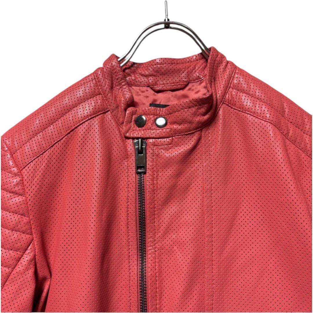 DIESEL ディーゼル　シープスキンライダースジャケット　羊革　パンチング　赤