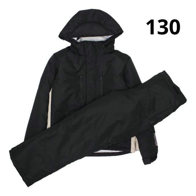 スキーウェア ジュニア 上下セット サイズ調整 男の子 超撥水 ブラック 130