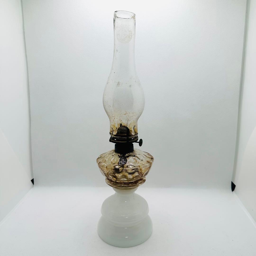 アンティーク オイルランプ 乳白色ガラス製 大正ロマン レトロ 30cm 希少