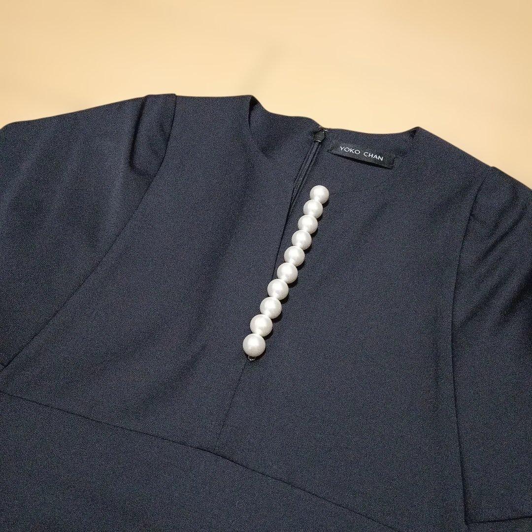 ヨーコチャンYOKO CHAN フレアスリーブパールスリットラインブラウス38