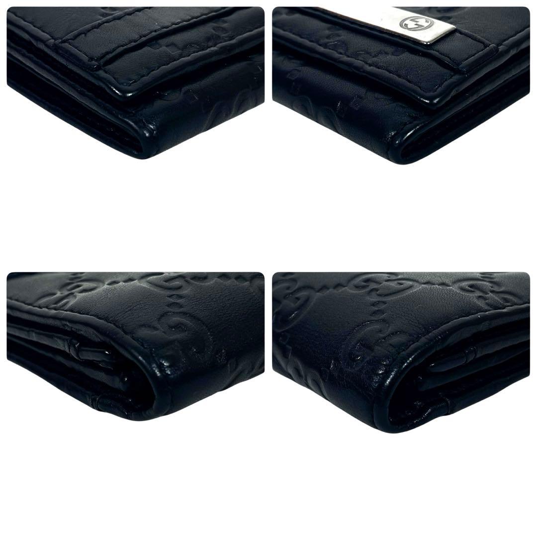 グッチ　ロゴプレート 長財布　GGシマレザー　エンボス加工　本革　ブラック　美品