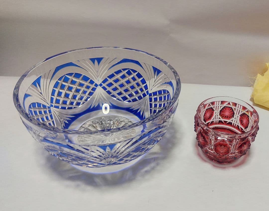 超希少品☆薩摩切子 剣而松笠紋 中鉢（切子、江戸切子、薩摩切子）