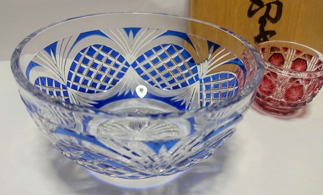 超希少品☆薩摩切子 剣而松笠紋 中鉢（切子、江戸切子、薩摩切子）