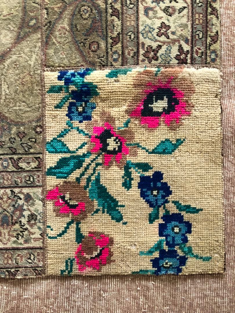 79×151 パッチワークヴィンテージラグ　花柄