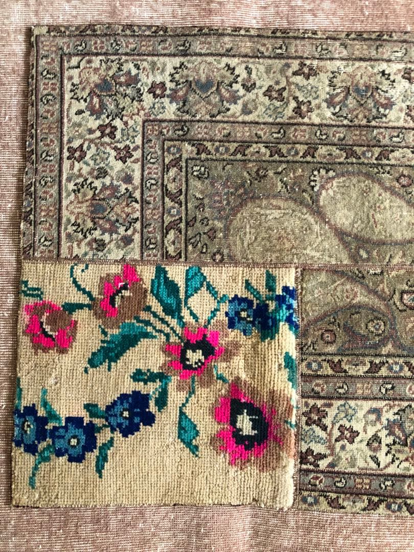 79×151 パッチワークヴィンテージラグ　花柄