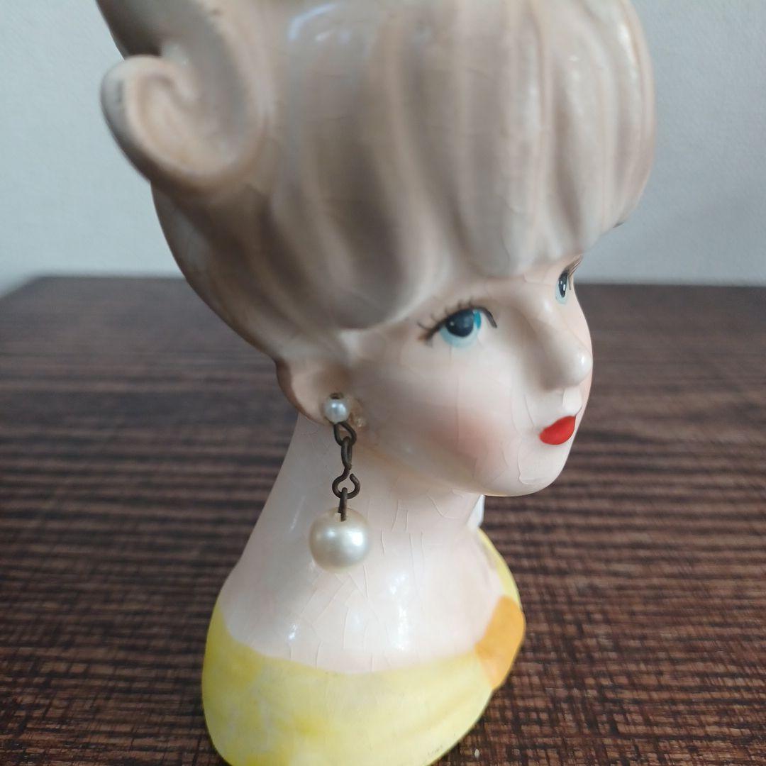 ビンテージ レディヘッドベース 陶器製置物花瓶　3点セット（全高約110㎜）