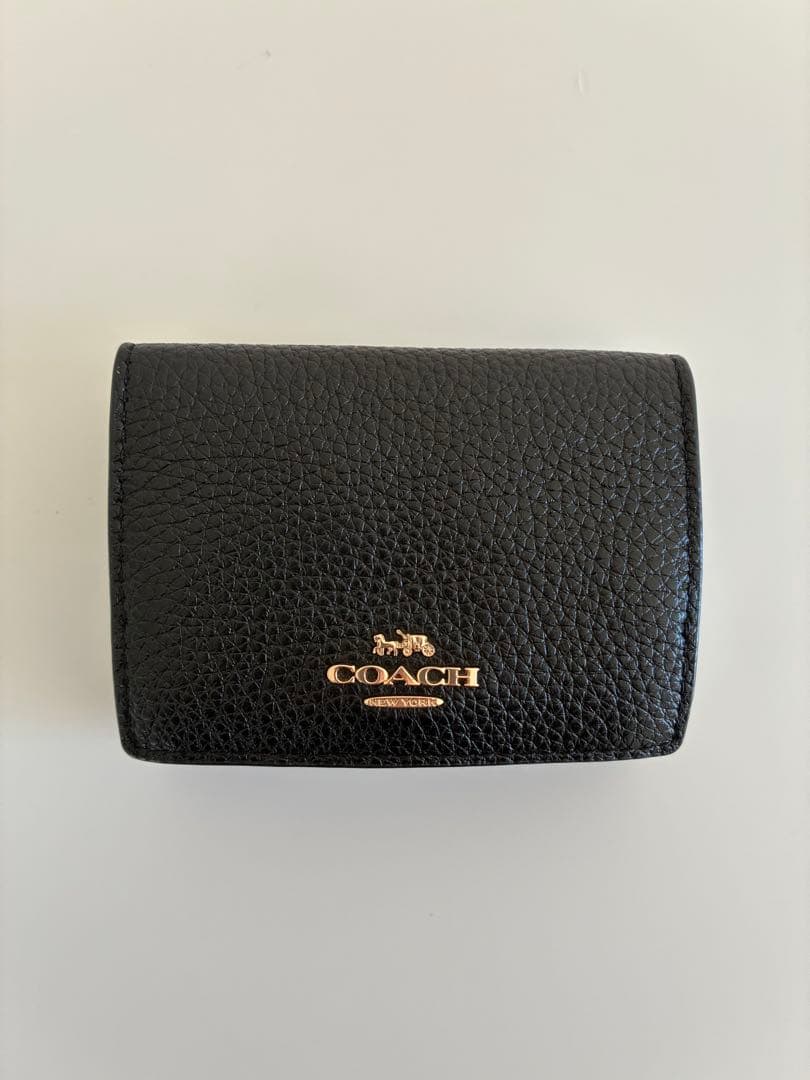 ひまわり　COACH ブラック 三つ折り財布