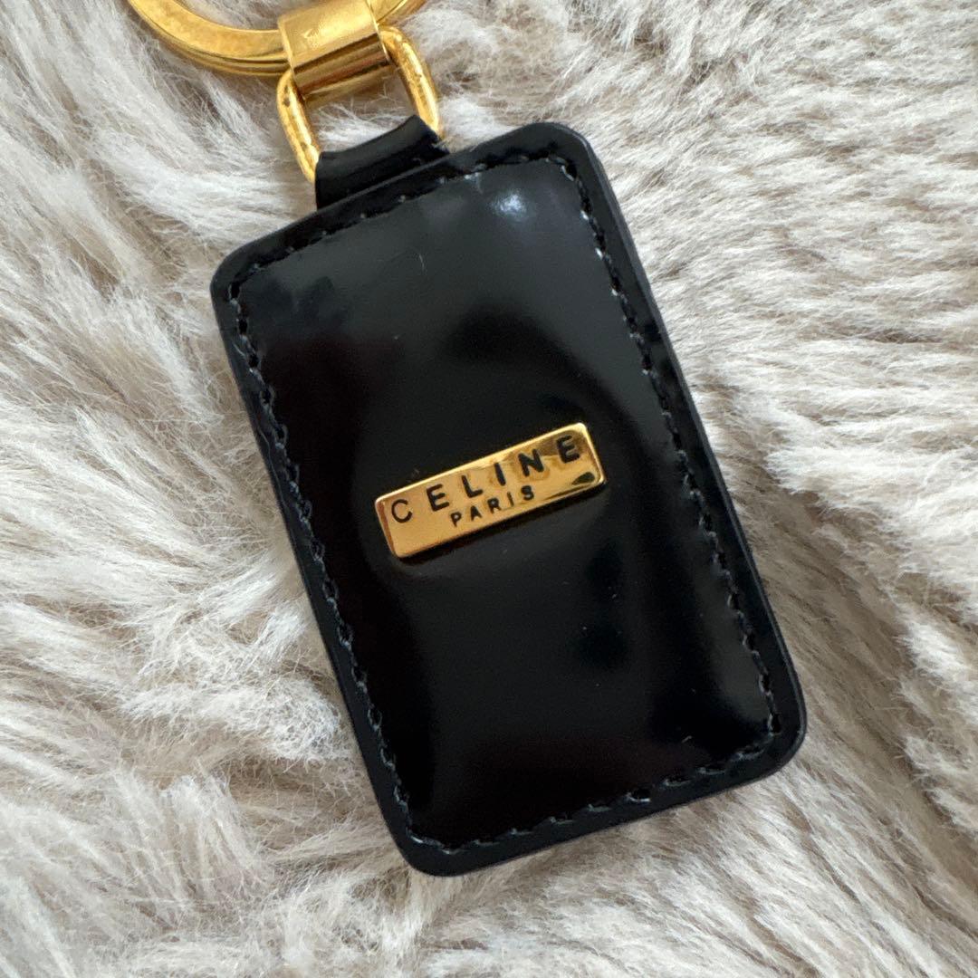 ヴィンテージCELINE セリーヌ ブラックレザー キーリング チャーム