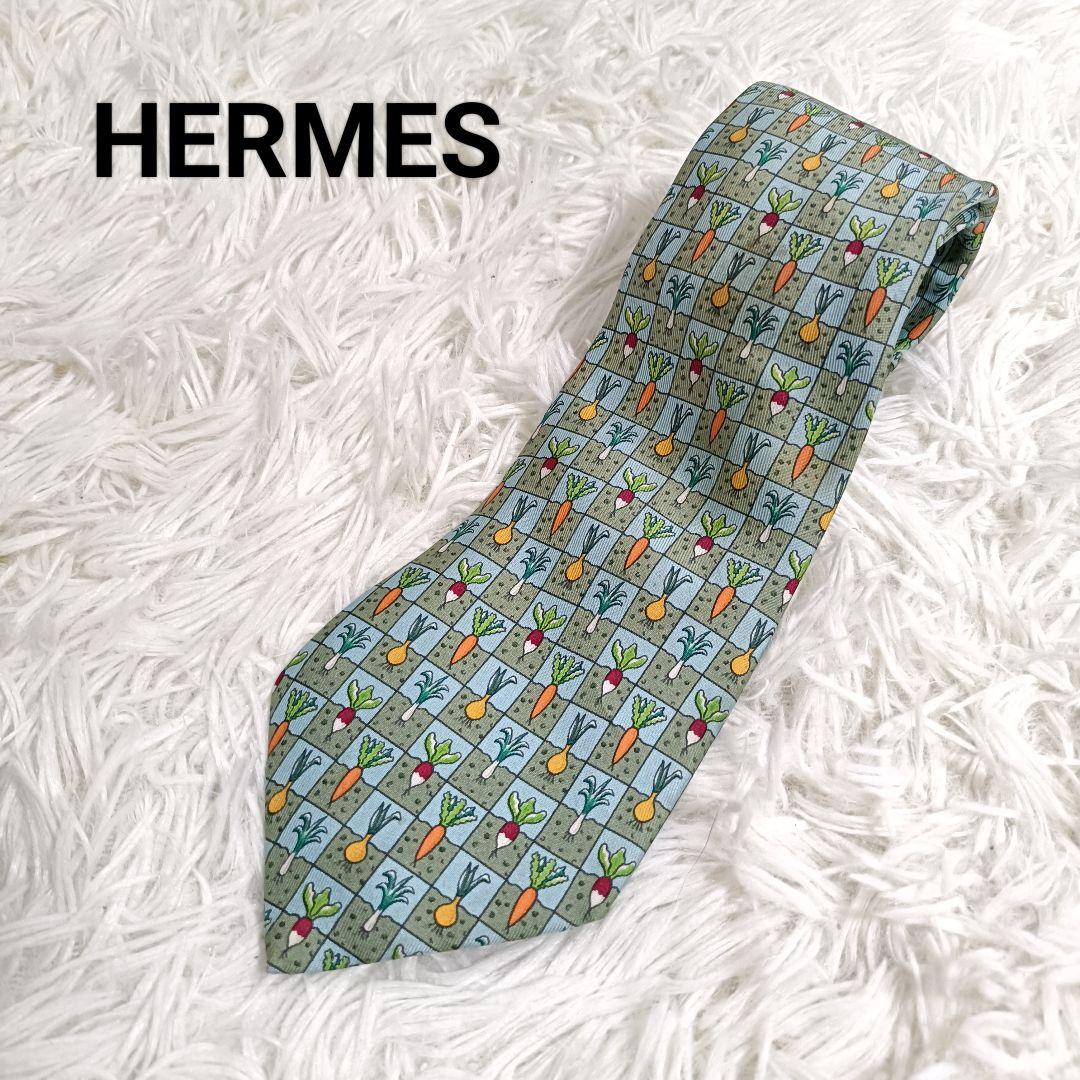 【希少デザイン】HERMES エルメス 野菜柄 シルクネクタイ