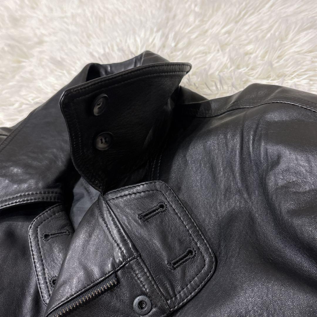 VINTAGE レザージャケット　Lサイズ　羊革　ラムスキン　ブラック　黒　短丈