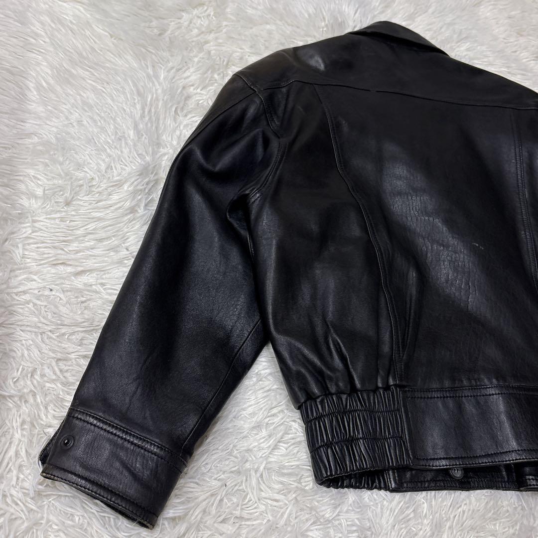 VINTAGE レザージャケット　Lサイズ　羊革　ラムスキン　ブラック　黒　短丈
