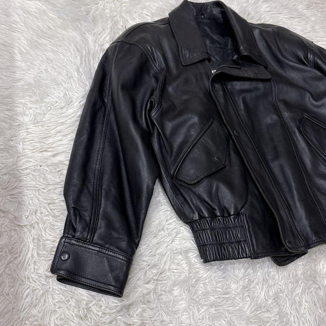 VINTAGE レザージャケット　Lサイズ　羊革　ラムスキン　ブラック　黒　短丈
