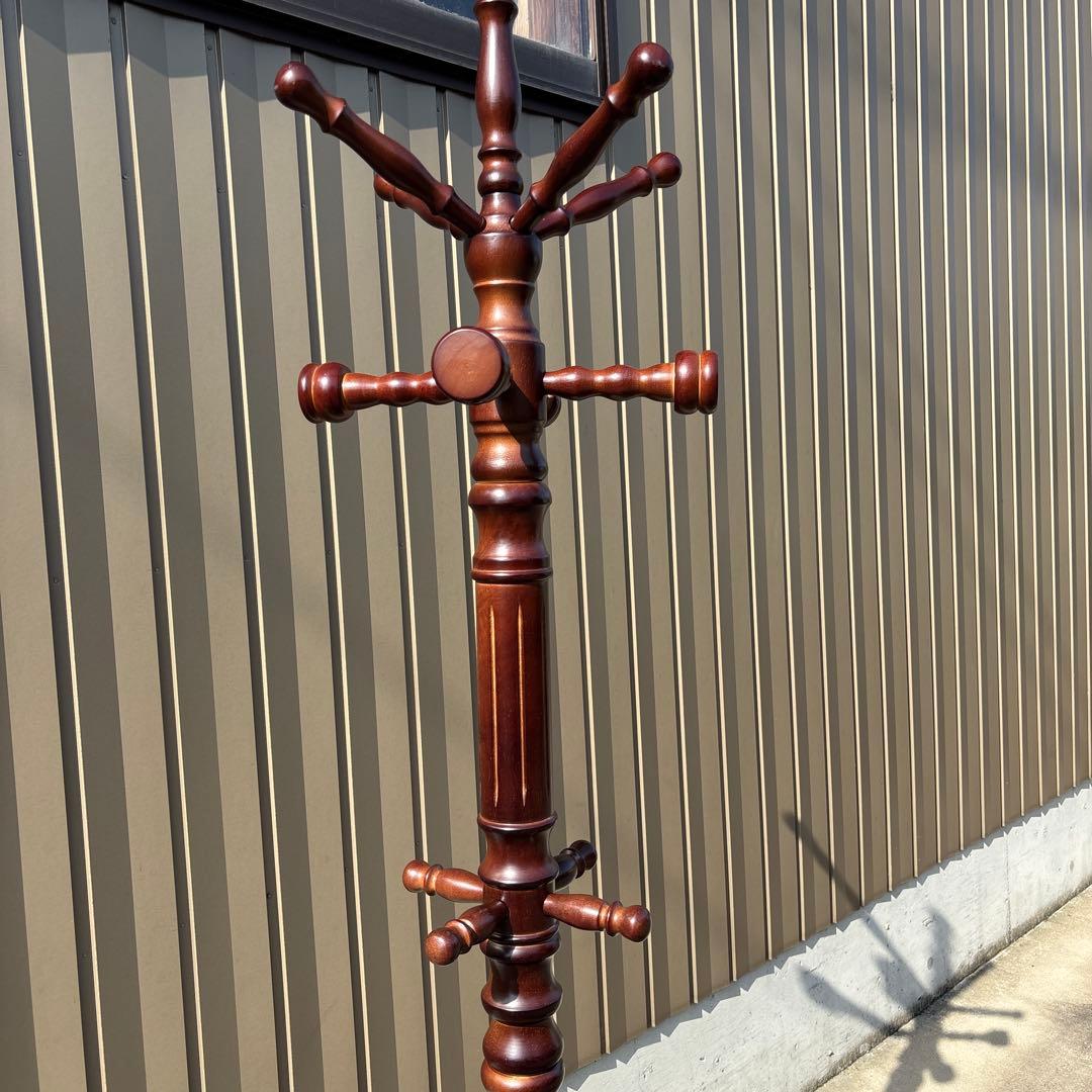 昭和レトロポールハンガー茶色木製コートラック ダークブラウン高さ188cm