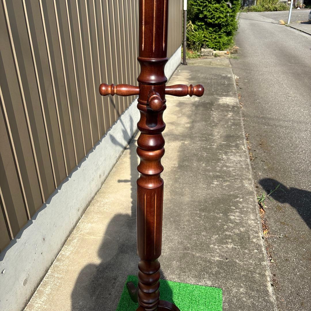 昭和レトロポールハンガー茶色木製コートラック ダークブラウン高さ188cm