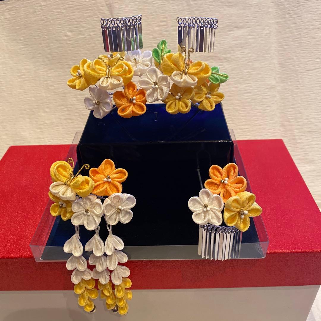 着用画像あり！七五三髪飾り　勝山　正絹　7歳　黄色