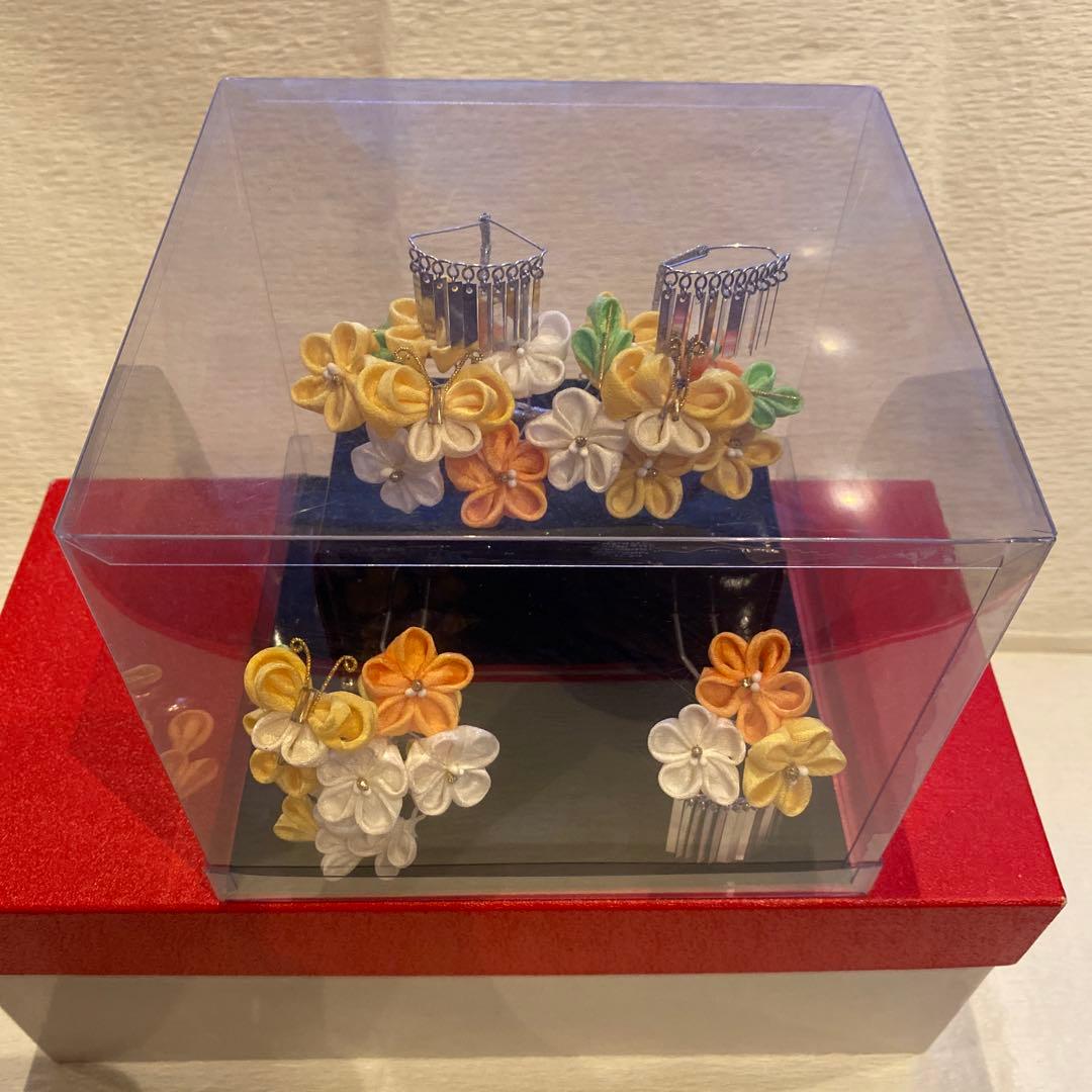 着用画像あり！七五三髪飾り　勝山　正絹　7歳　黄色