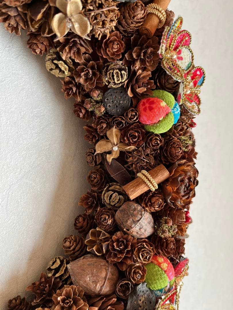 【ハンドメイド】木の実の和風リース　　約39㎝