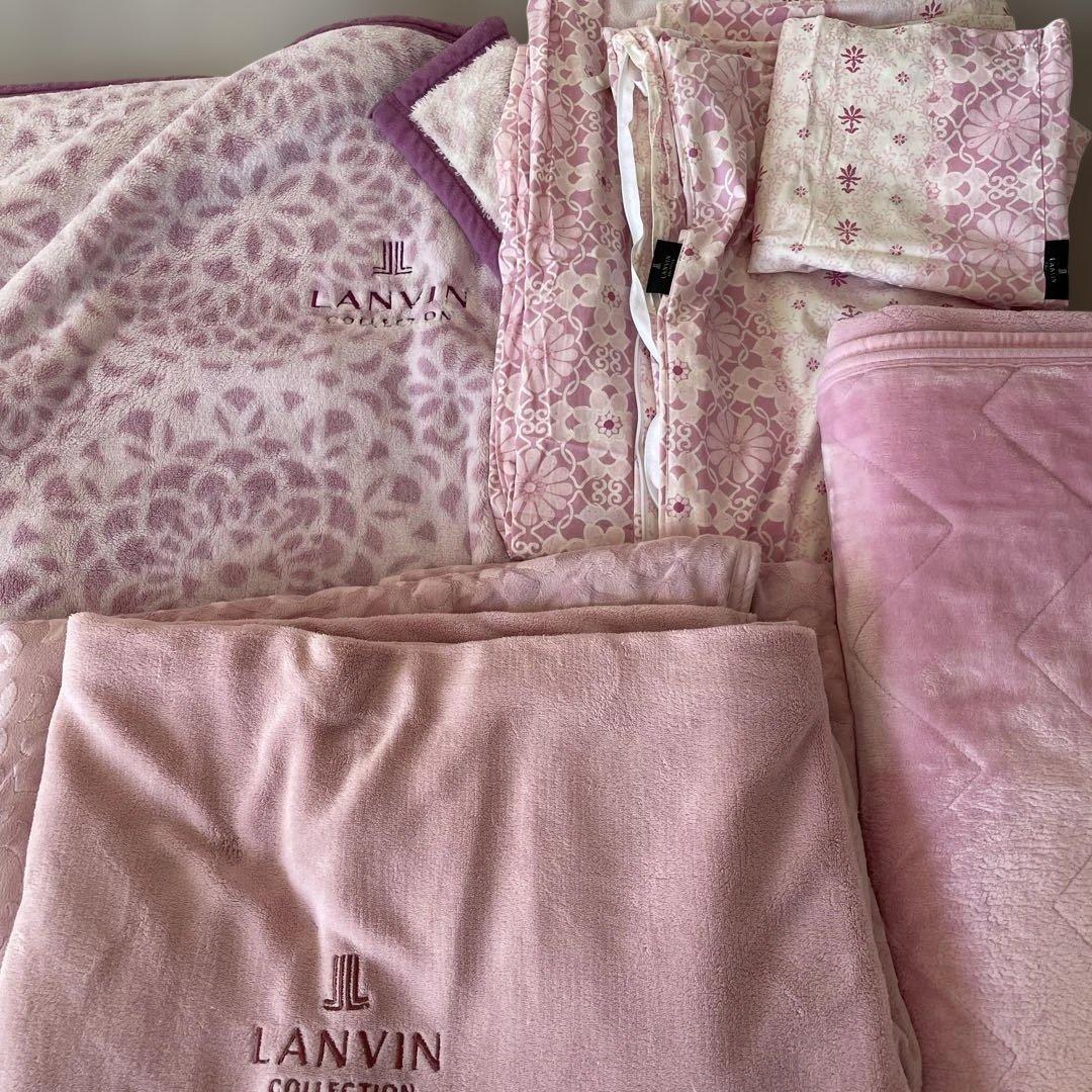LANVIN ピンク 花柄 毛布 4点8 シーツなど　8点セット