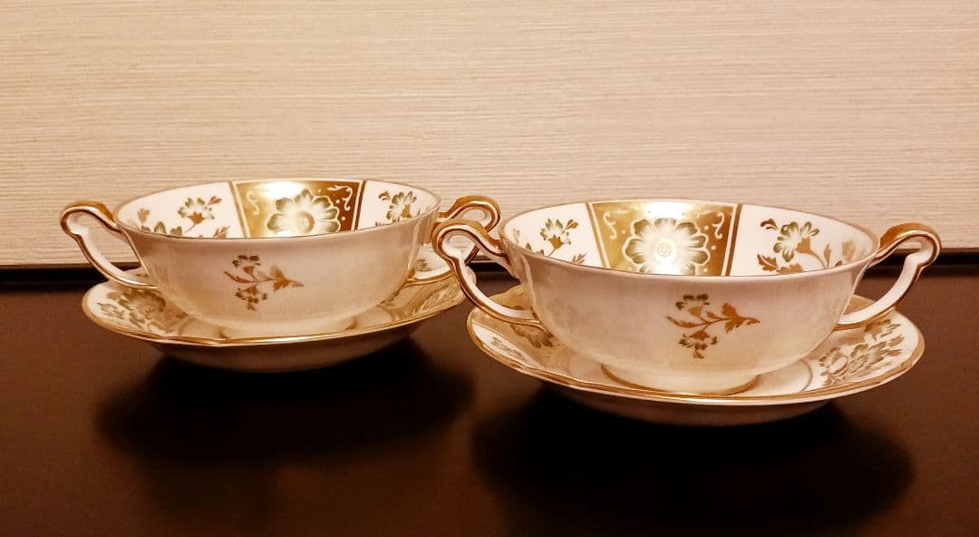 ロイヤルクラウンダービー パネル グリーン スープカップ＆ソーサー①②