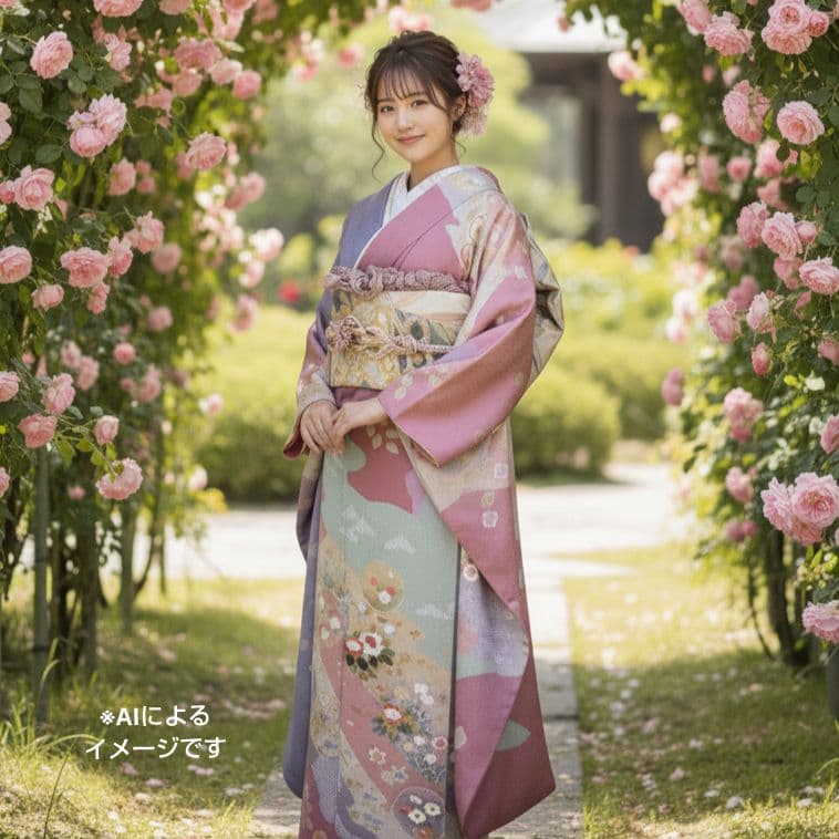 ma-ko様　401.儚く可愛い　振袖7点セット　正絹　フルセット　成人式