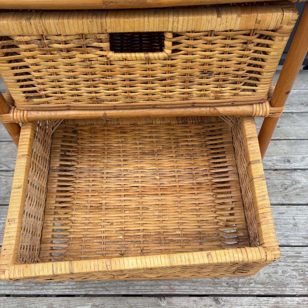 昭和レトロ ラタン 籐製 3段チェスト 収納ラック 引き出し ビンテージ 古家具