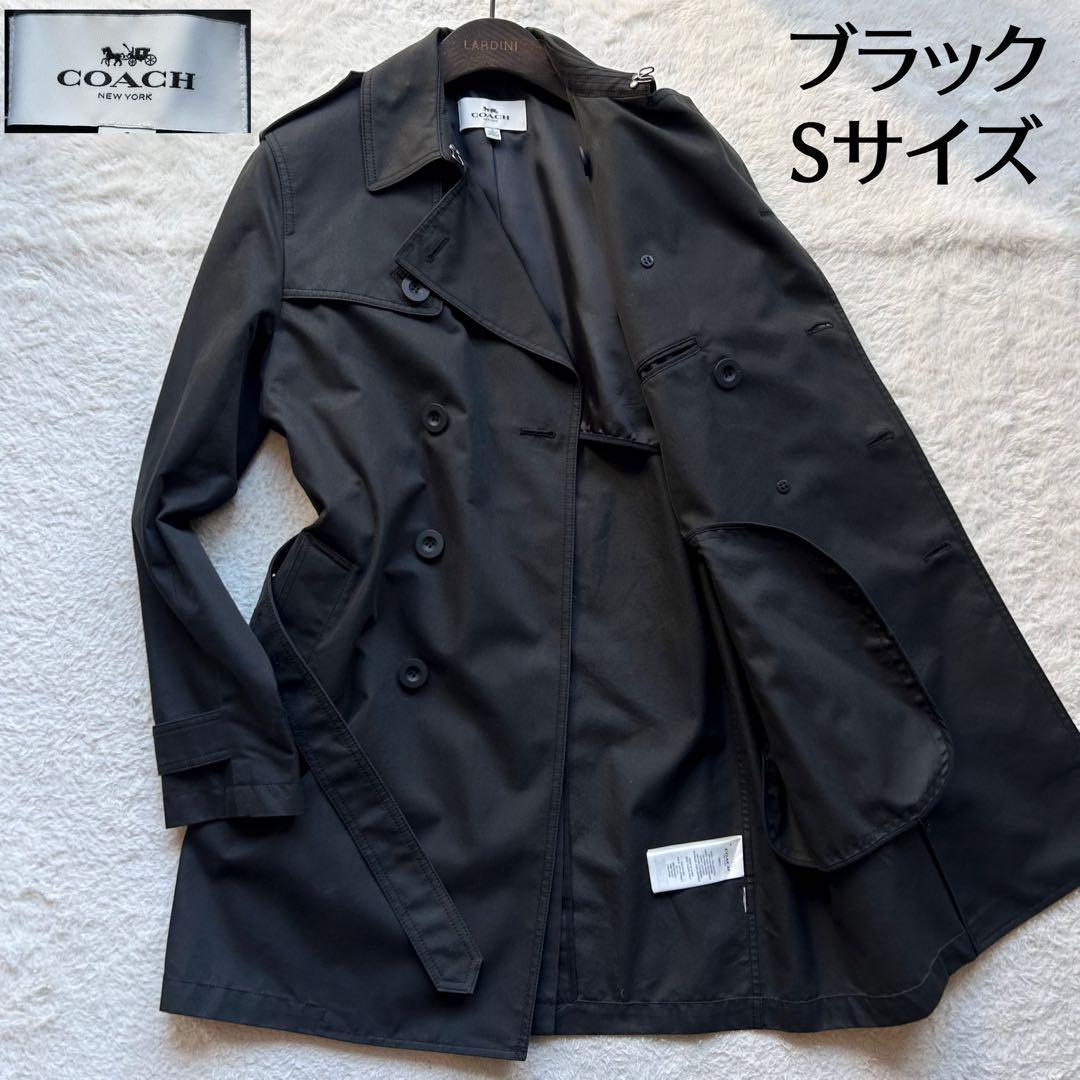 美品✨コーチ　トレンチコート　ダブル　ロング丈　腰ベルト　2way　ブラック　S