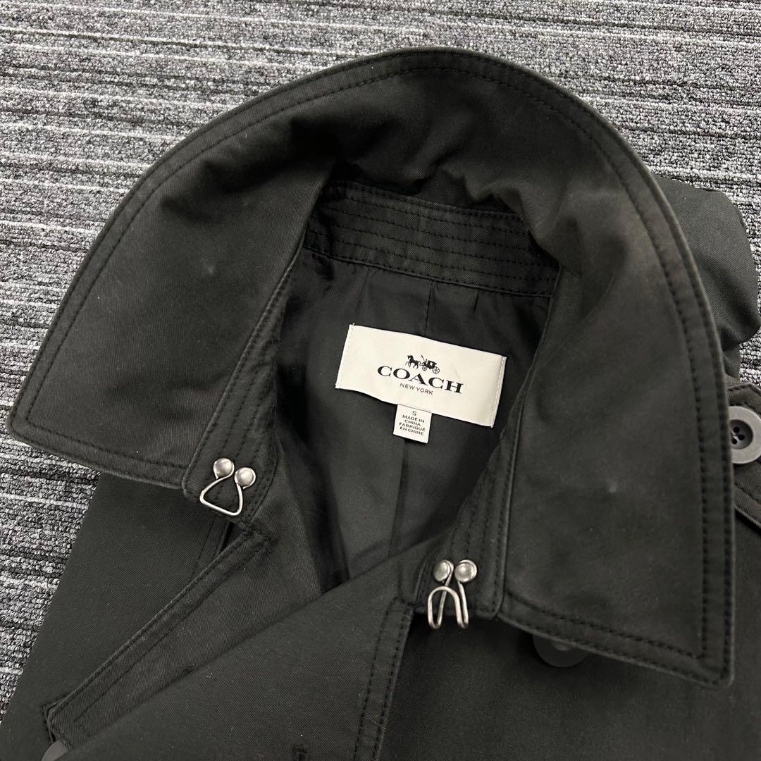 美品✨コーチ　トレンチコート　ダブル　ロング丈　腰ベルト　2way　ブラック　S