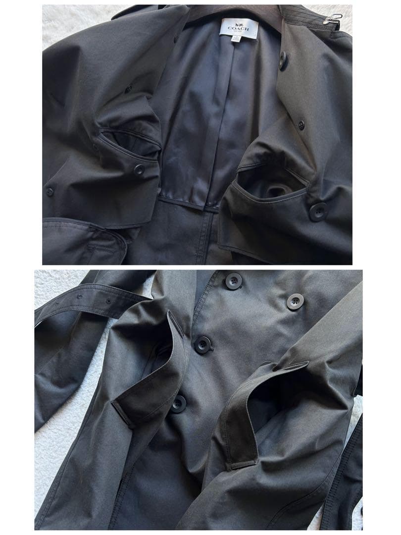 美品✨コーチ　トレンチコート　ダブル　ロング丈　腰ベルト　2way　ブラック　S