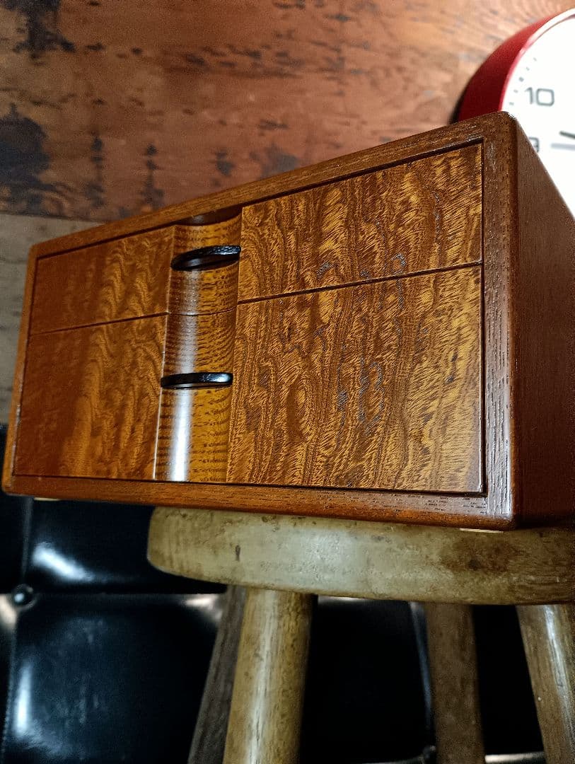 駿河伝統工芸細工　指物師　鈴木義雄　 欅　玉杢　小引き出し　２杯　民芸　モダン