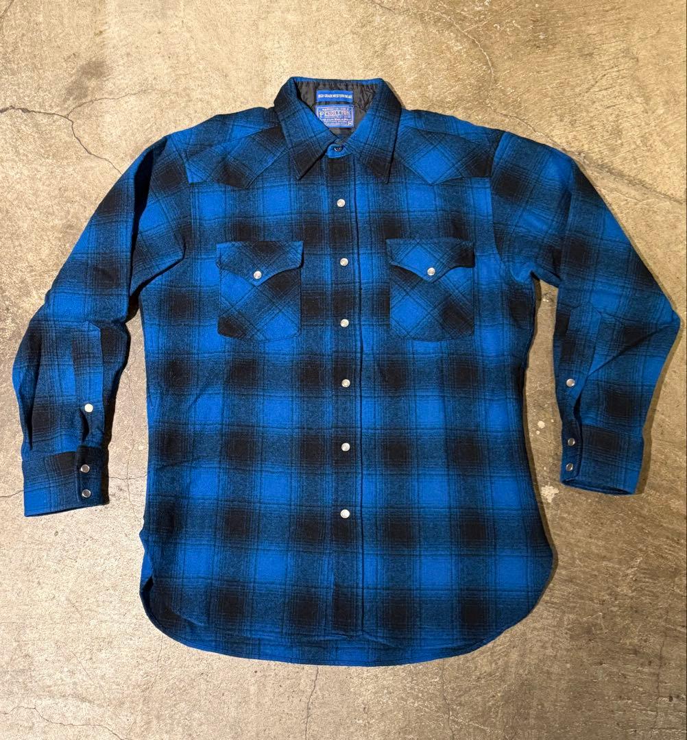 PENDLETON ウールシャツ オンブレ usa製　青黒 ウエスタン