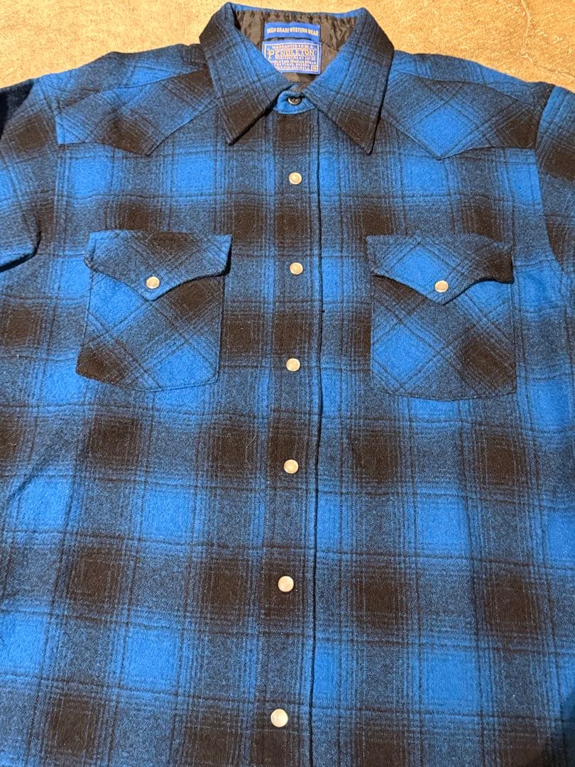 PENDLETON ウールシャツ オンブレ usa製　青黒 ウエスタン