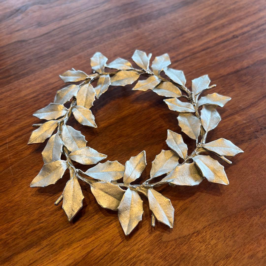 アトリエジュンコ　鍋敷　ポットスタンド　リース　シルバー系　美品　ピューター