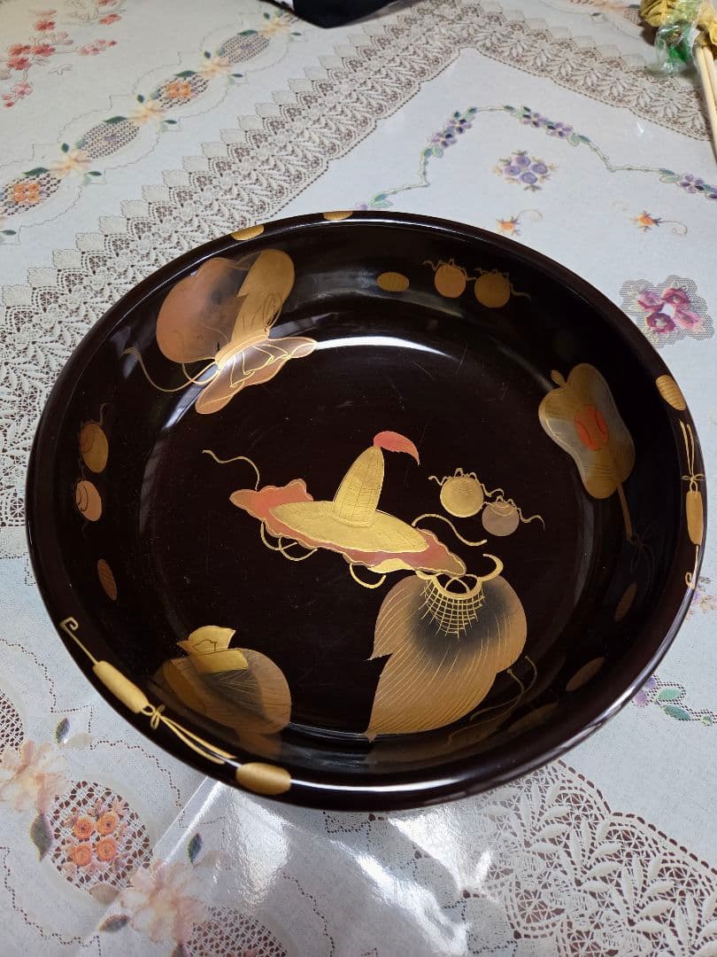 漆器 深皿 金色装飾 直径30cm