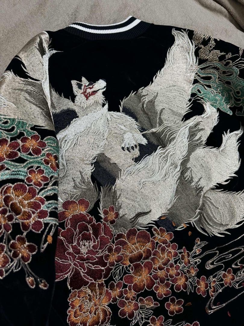 未使用 別珍 キツネ 桜 SKAJAN 日本 スカジャン unisex 美品