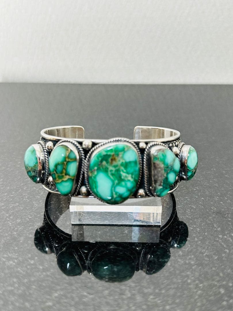 NAVAJO ナバホ Andy  パイロットターコイズ5石 シルバーバングル