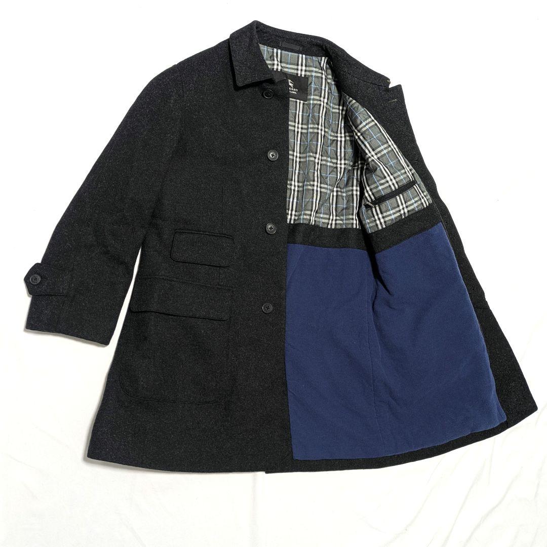 極美品 バーバリーブラックレーベル ウール ステンカラーコート ノバチェック L